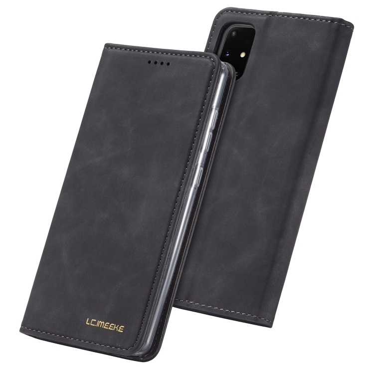 Nahkainen flip suoja korttitaskulla Samsung Galaxy A41s Musta
