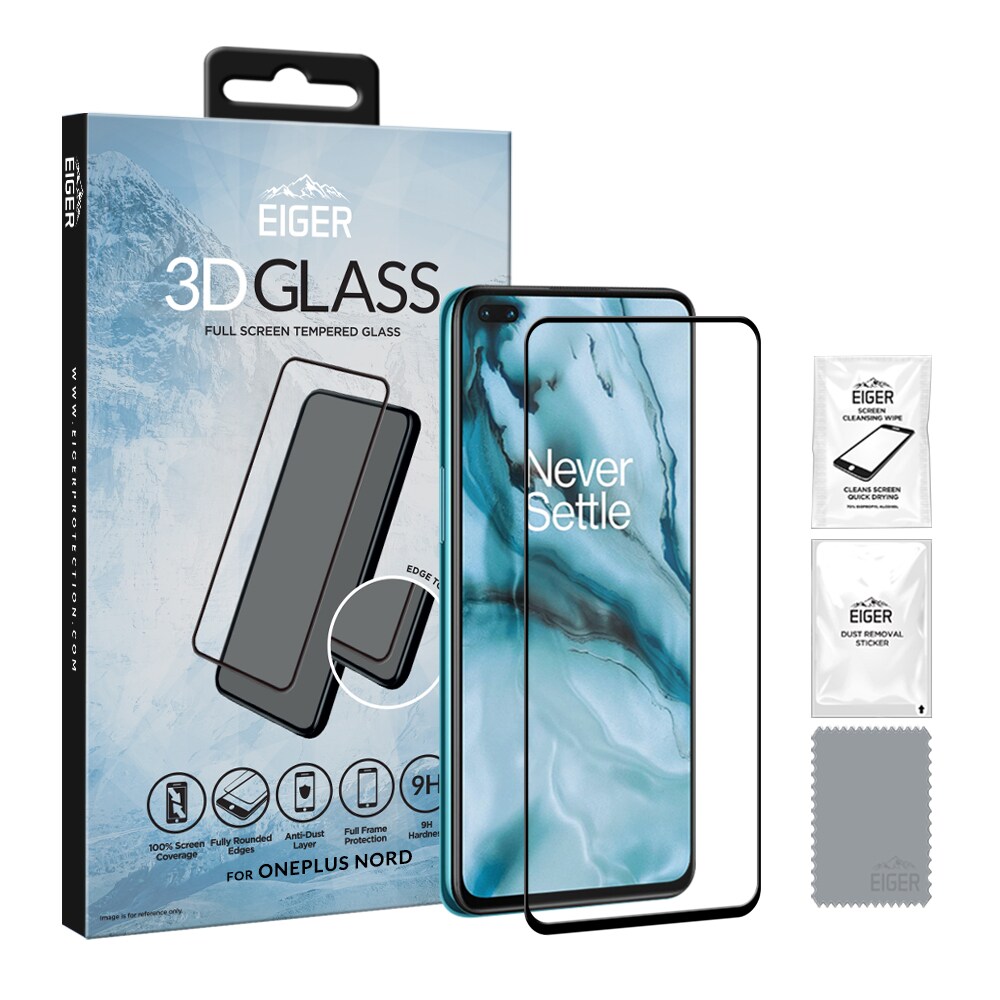 Eiger 3D Glas Näytönsuoja OnePlus Nord Kirkas/Musta