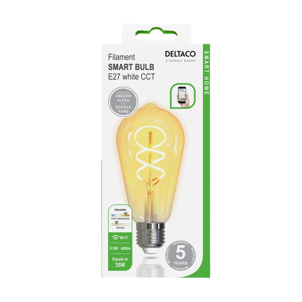 Deltaco Smart Home FILAMENTTI LED-lamppu, E27, WiFI, 5.5W