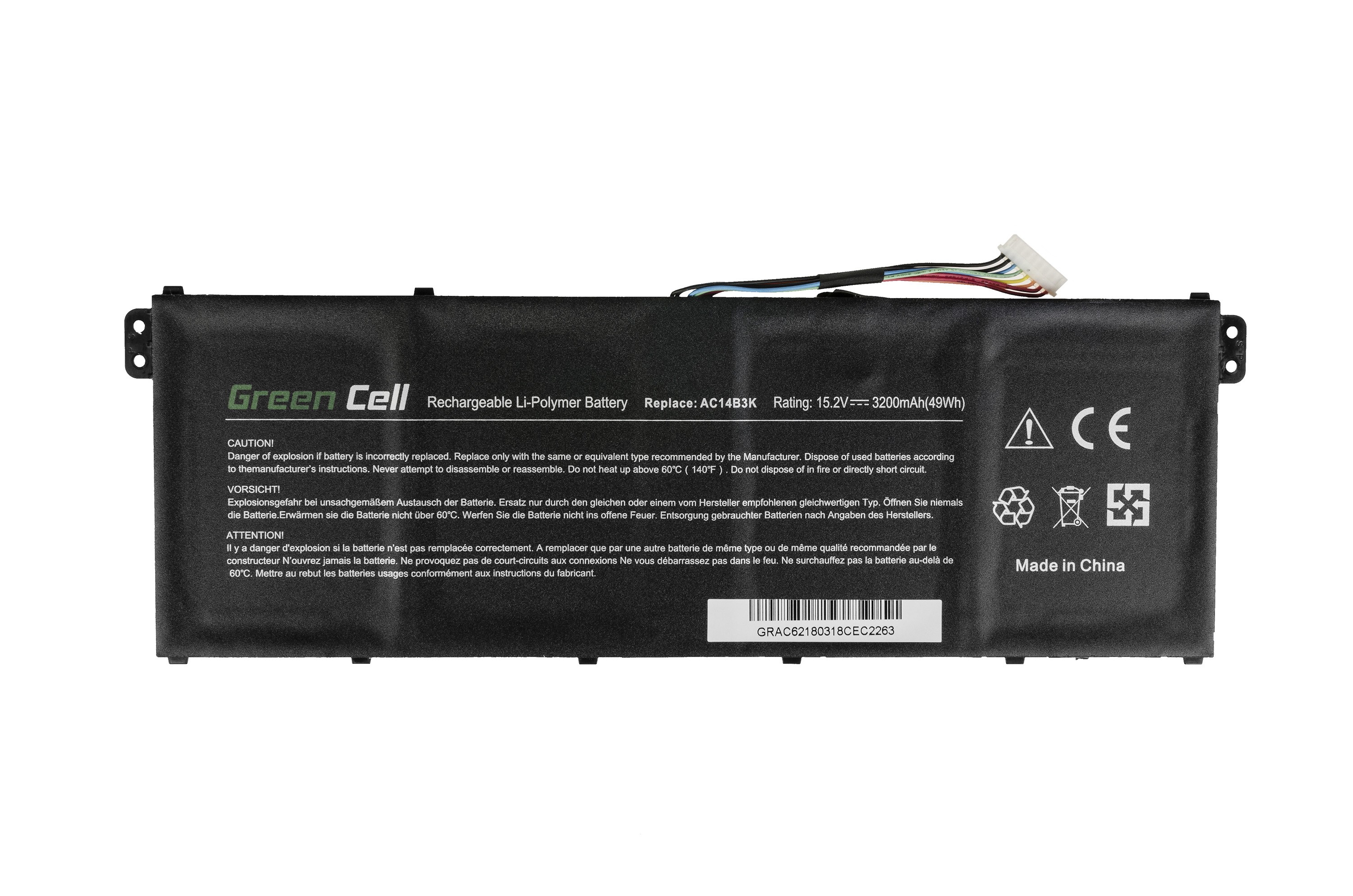 Green Cell kannettavan akku Acer Aspire 5 A515 A517 E15 / 15,2V 3000mAh