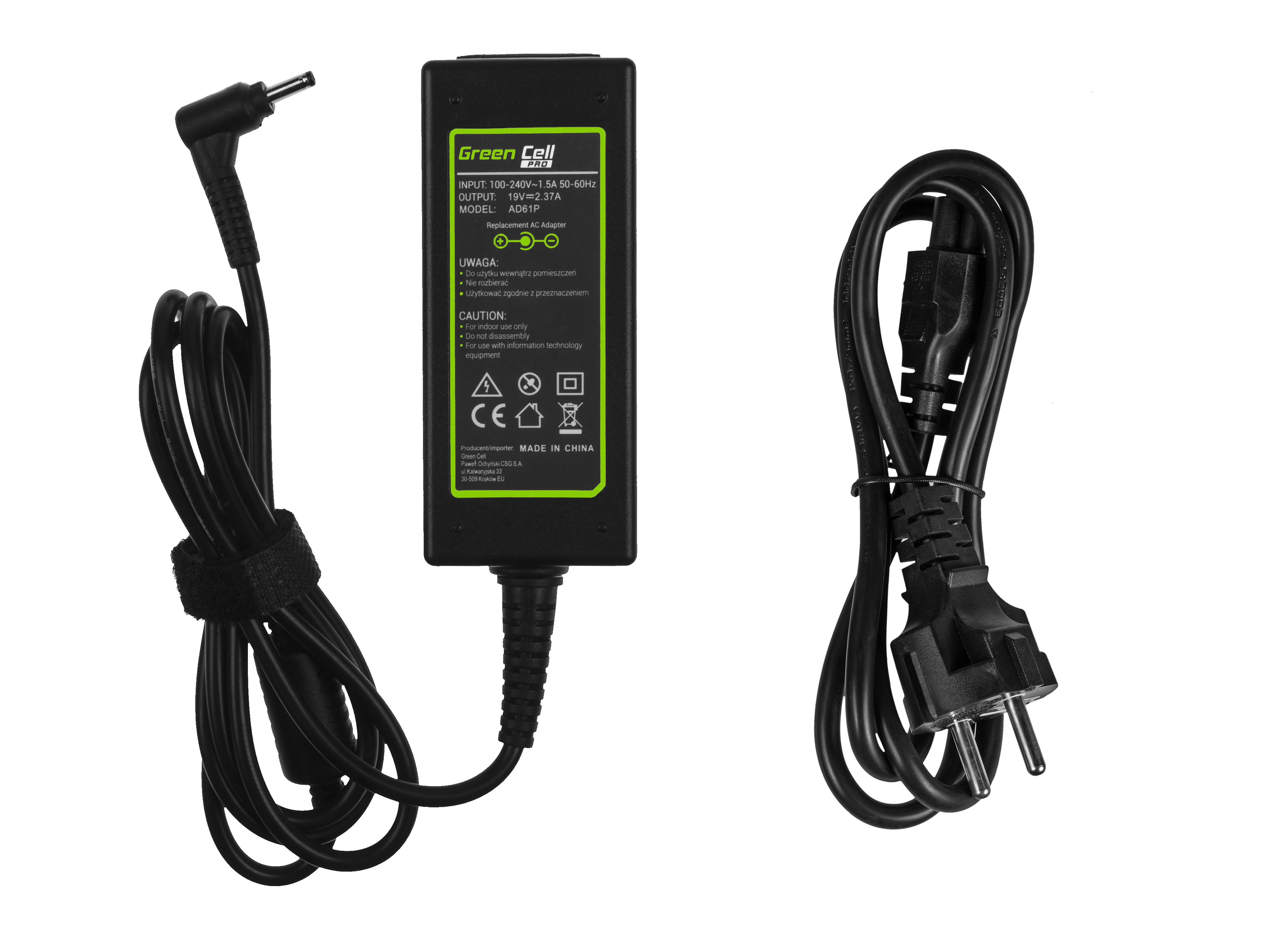 Green Cell laturi / AC Adapteri - Adapteri Asus 45W / 19V 2.37A / 3.0-1.1mm