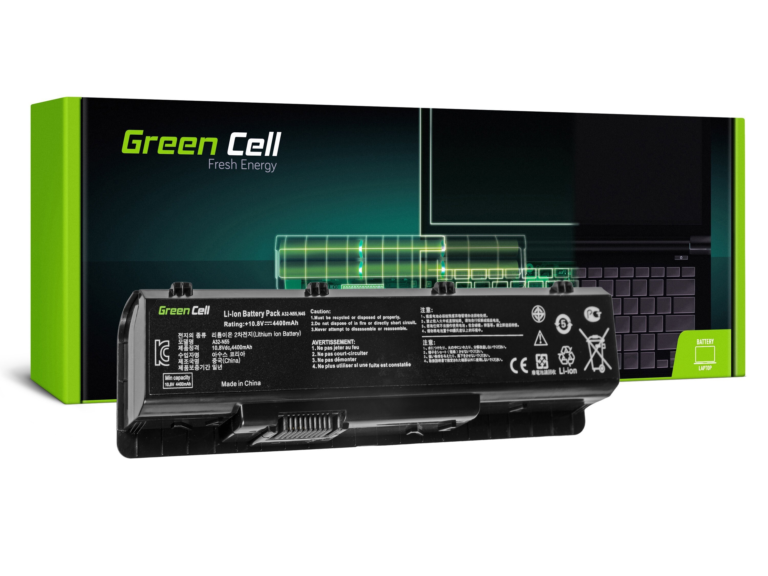 Green Cell kannettavan akku Asus N45 N55 N55S N75 N75E N75S / 11,1V 4400mAh