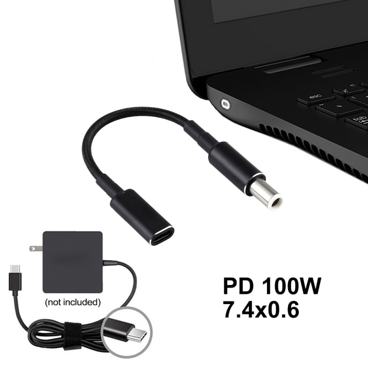 PD 100W 18.5-20V 7.4 x 0.6mm USB Tyyppi-C Sovittimelle Dell