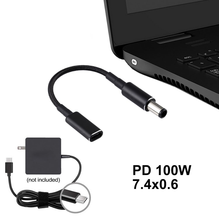 PD 100W 18.5-20V 7.4 x 0.6mm USB Tyyppi-C Sovittimeen HP