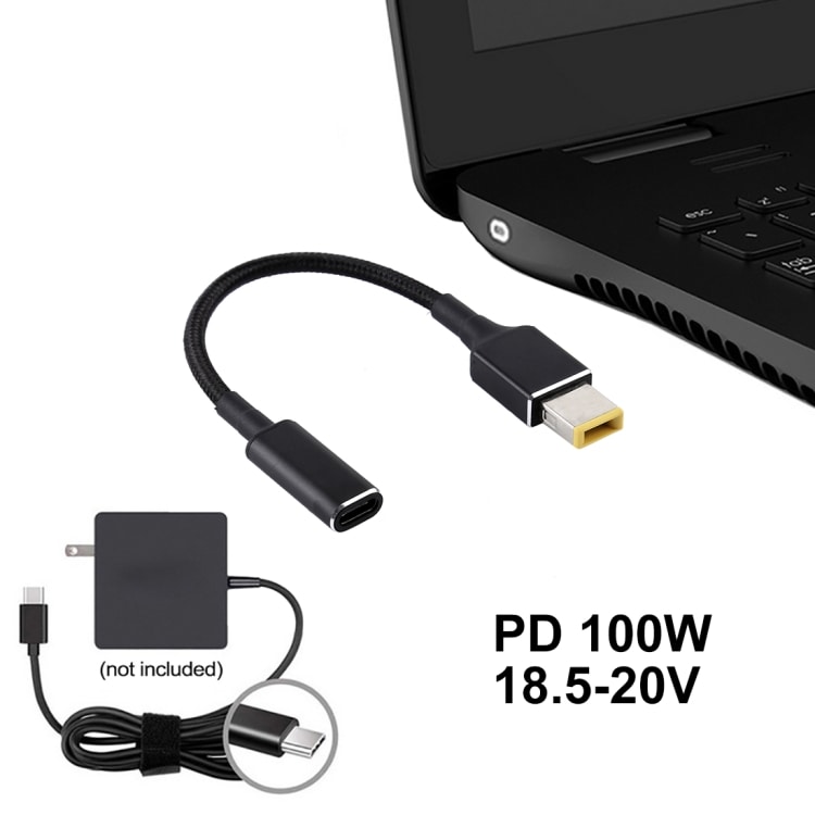PD 100W 18.5-20V Square Pin USB Tyyppi-C Sovittimelle Lenovo