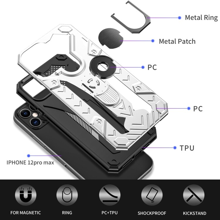 Iron Knight suojakuori pyörivällä tuella iPhone 12 Pro Max - Hopea