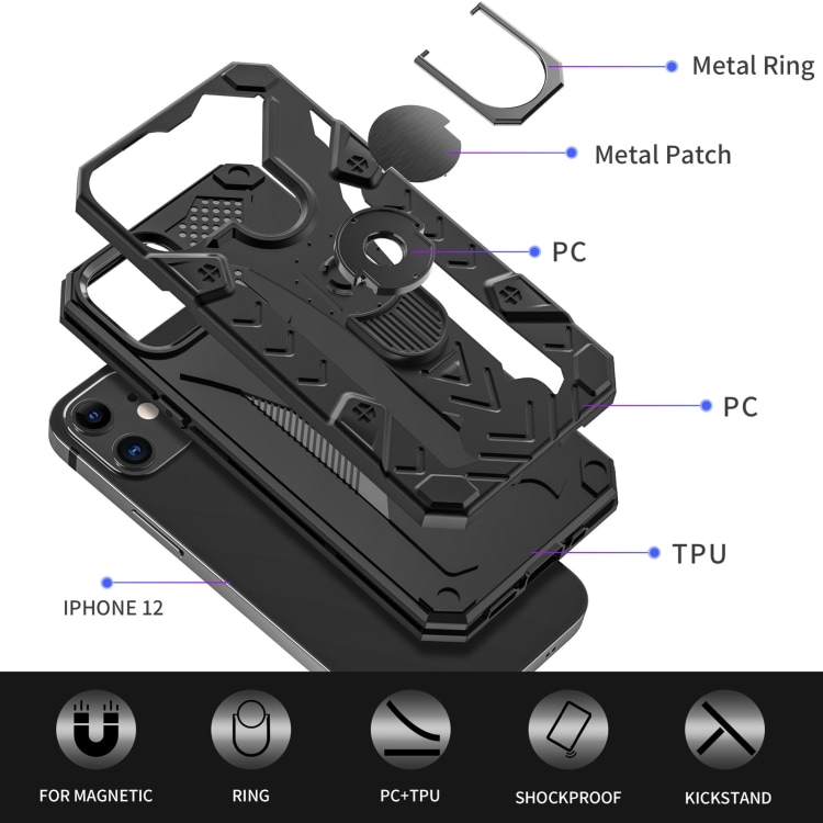 Iron Knight suojakuori pyörivällä tuella iPhone 12 Mini - Musta