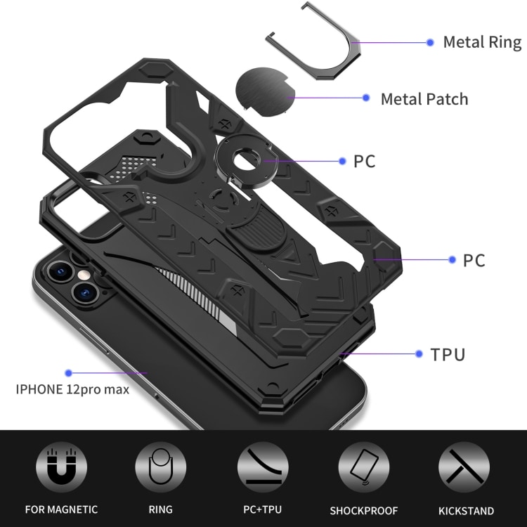 Iron Knight skyddskal med roterande stöd till iPhone 12 Pro Max - Svart
