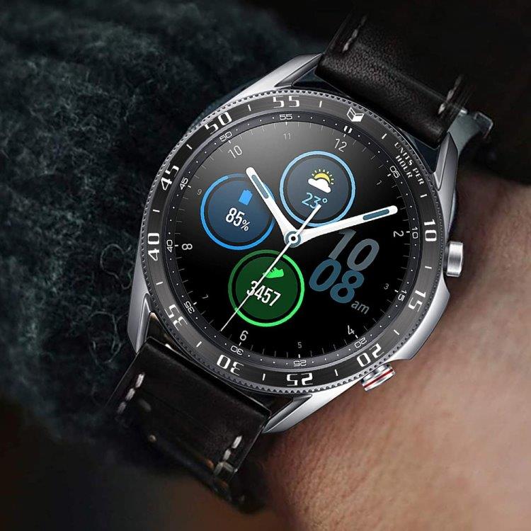 Kellon kehys Samsung Galaxy Watch 3 45mm - Musta rengas valkoisilla merkeillä