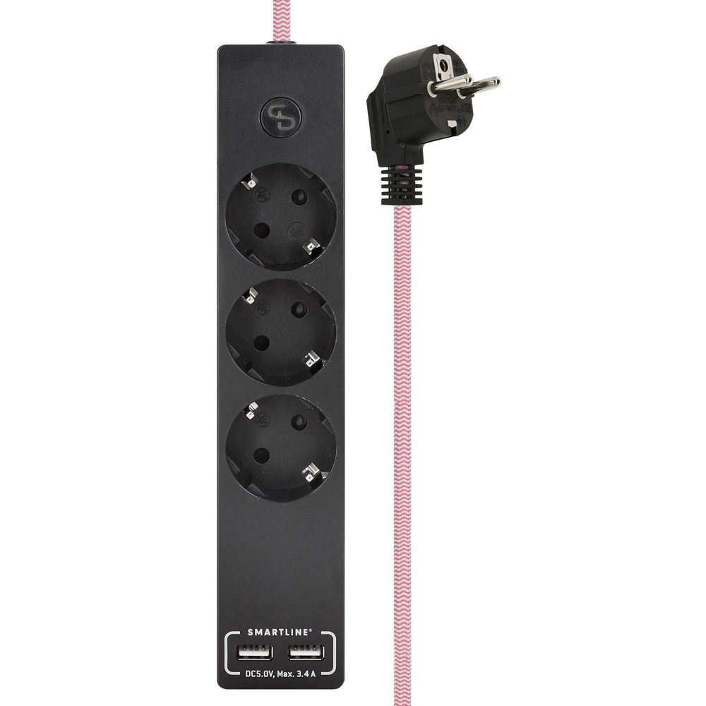 SMARTLINE Jatkojohto 3osainen/USB Musta/Pinkki
