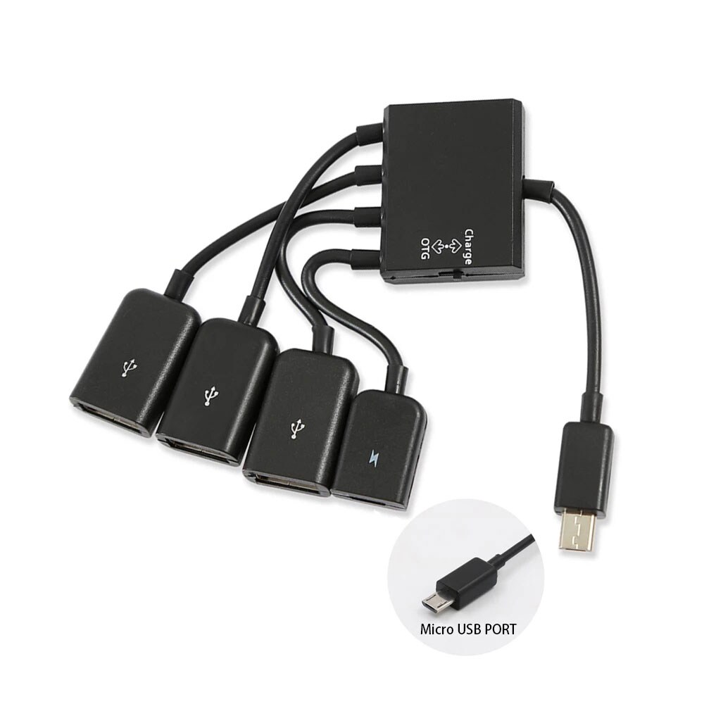 Micro-USB OTG -sovitin / USB-keskitin 3 portilla / micro-USB-hubi / USB-sovitin latausportilla