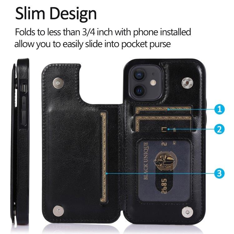 Iskunkestävä matkapuhelimen kuori korttipaikoilla iPhone 12 mini - Musta