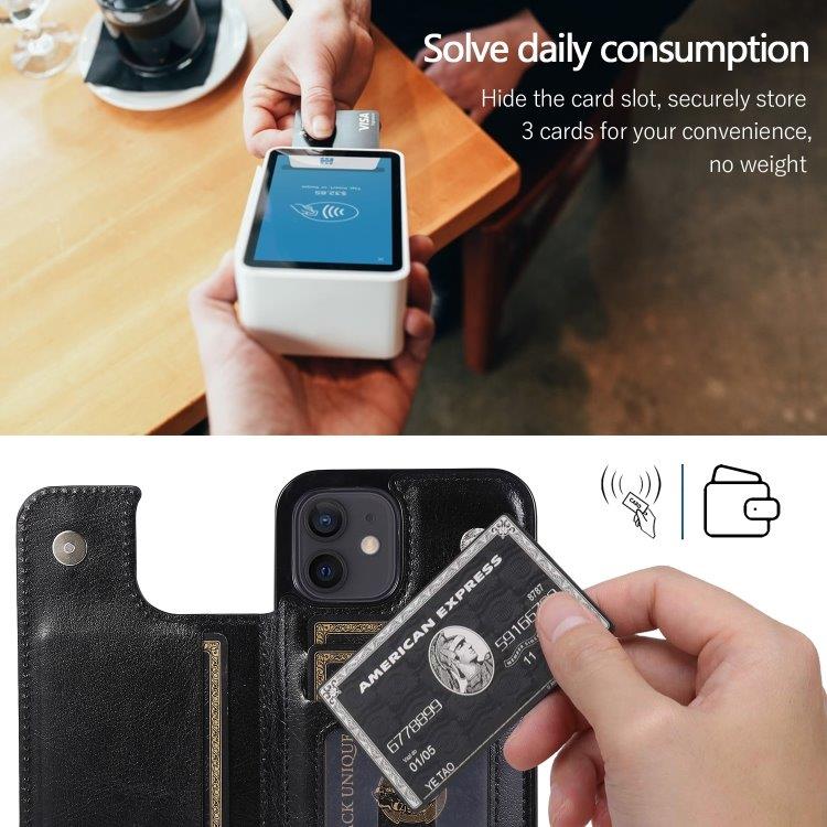 Iskunkestävä matkapuhelimen kuori korttipaikoilla iPhone 12 mini - Musta