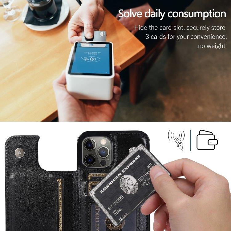 Iskunkestävä matkapuhelimen kuori korttipaikoilla iPhone 12 / 12 Pro - Musta
