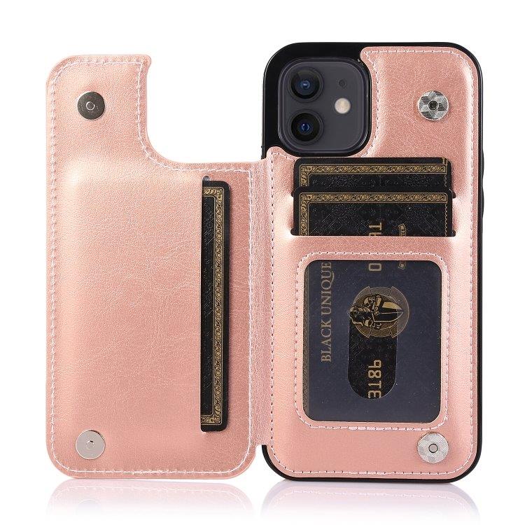 Iskunkestävä matkapuhelimen kuori korttipaikoilla iPhone 12 mini - Pinkki