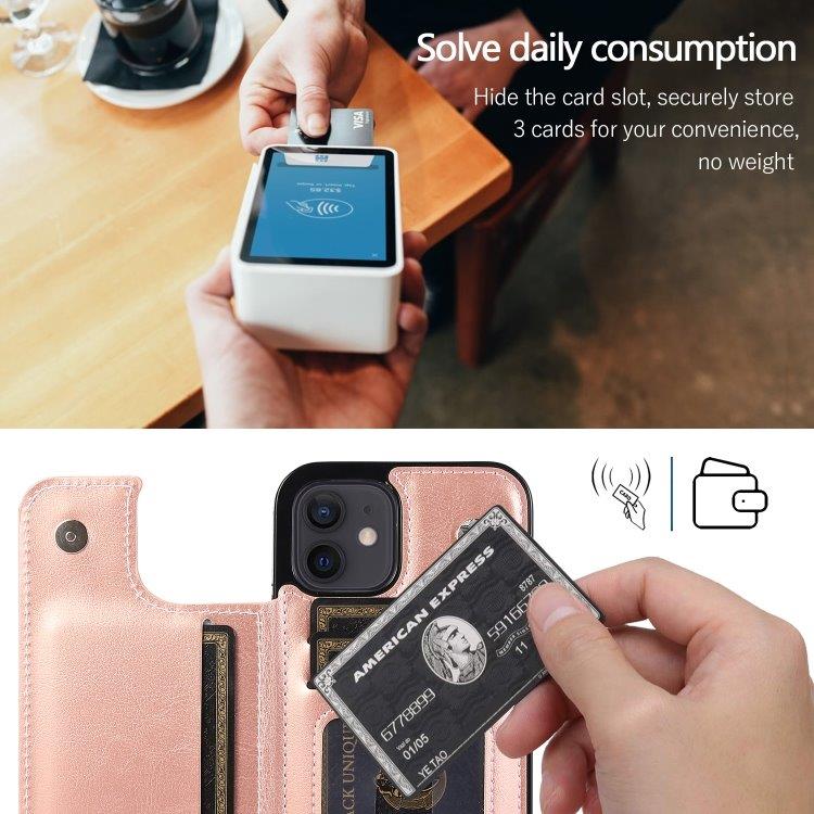 Iskunkestävä matkapuhelimen kuori korttipaikoilla iPhone 12 mini - Pinkki