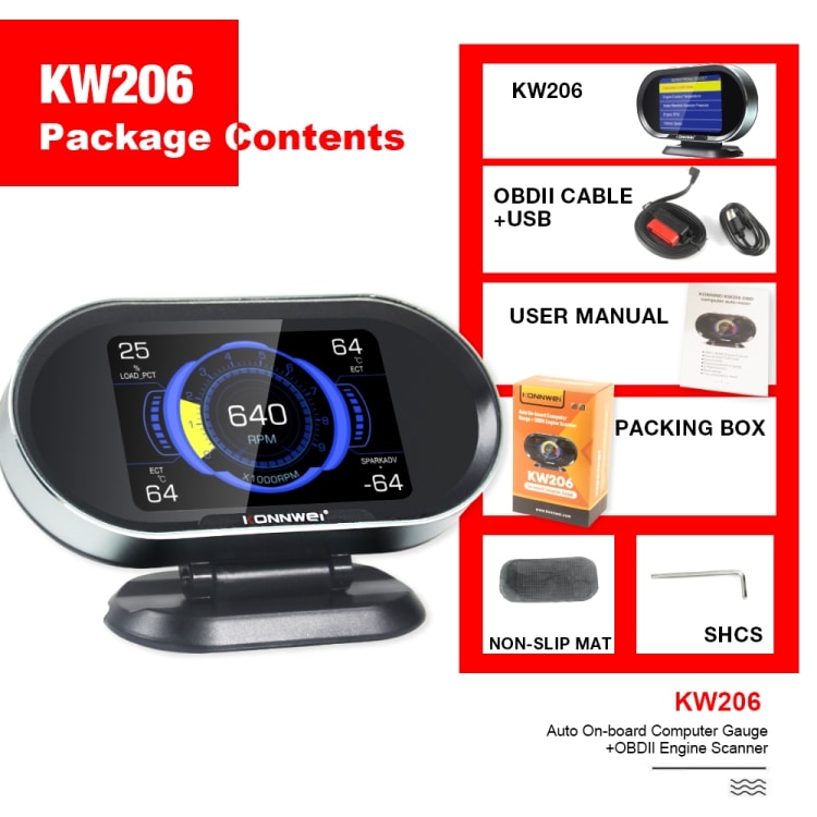 KONNWEI KW206 2-i-1 OBDII / EOBD12V vikakoodinlukija + 3.5" LCD-Monitori