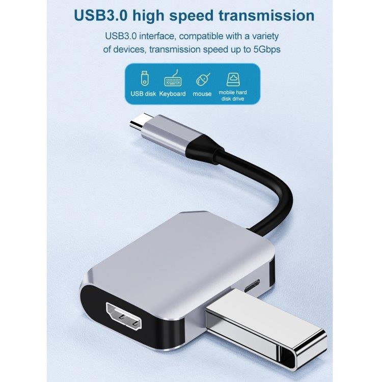 3-in-1-sovitin USB-C - USB 3.0 + HDMI + PD-portti
