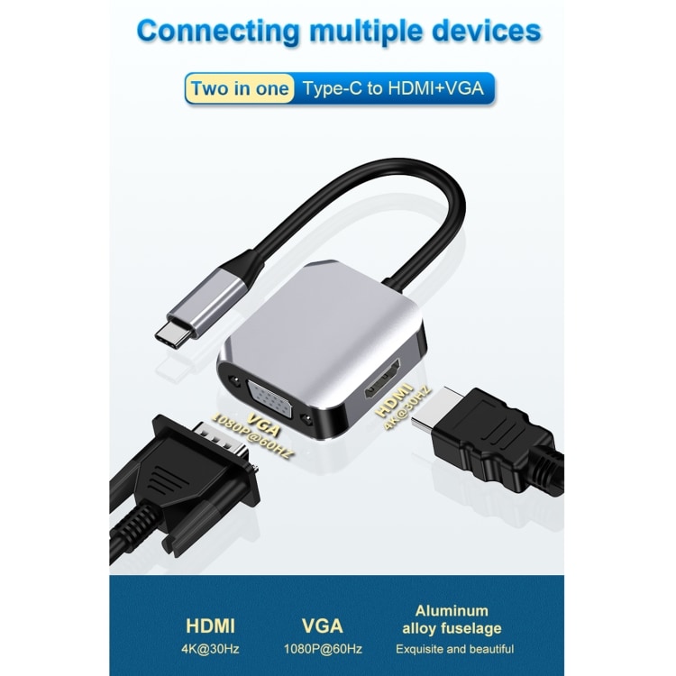 2-in-1-sovitin USB-C - HDMI + VGA
