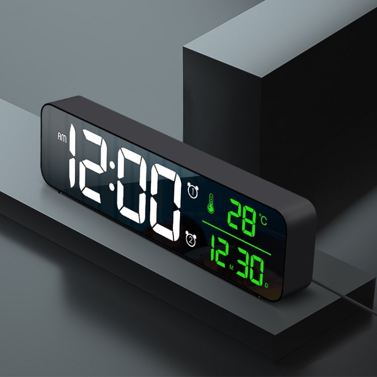 Pieni ja käytännöllinen kello hälytyksellä ja lämpömittarilla - Musta