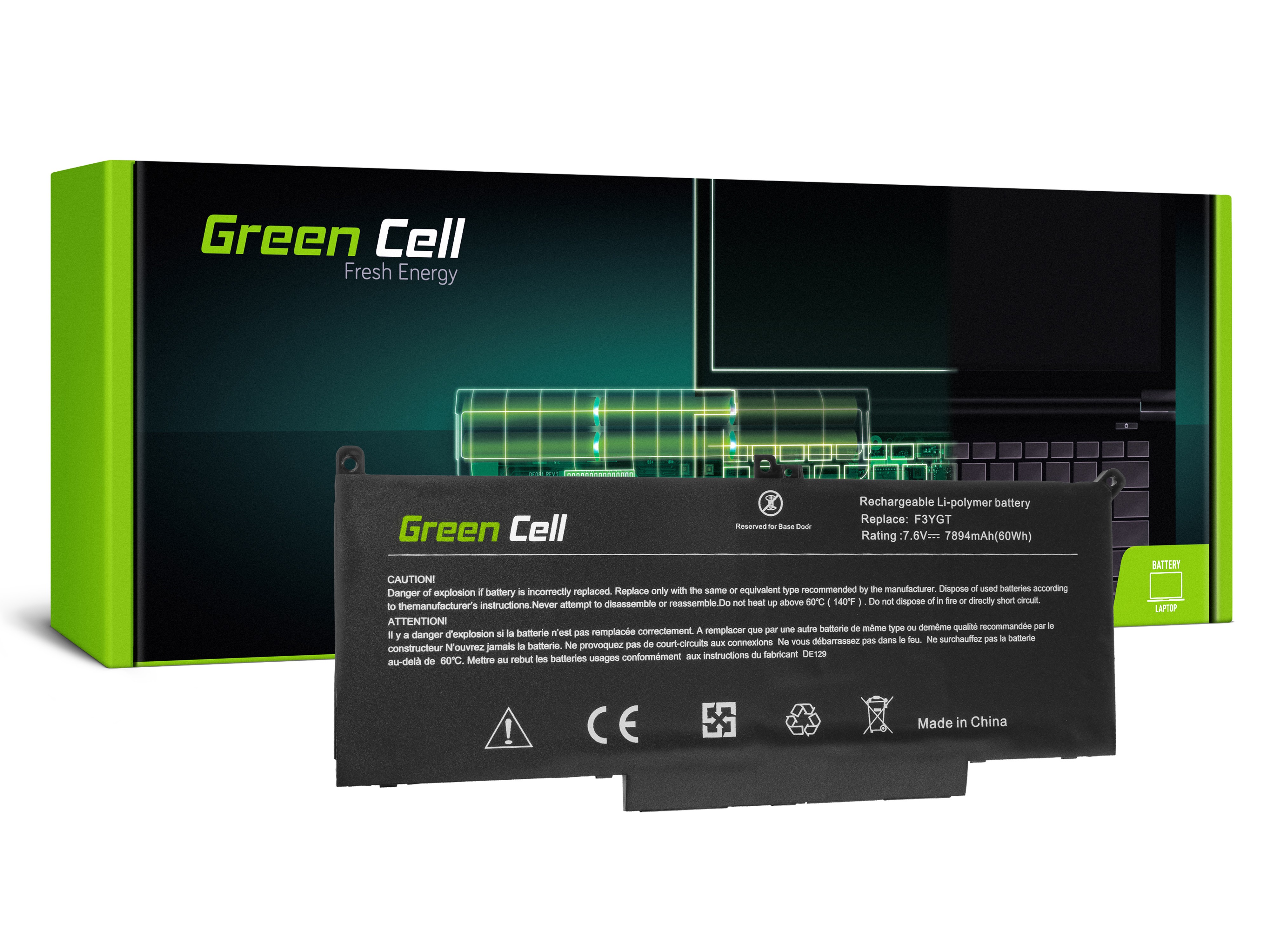 Green Cell akku F3YGT Dell Latitude 7280 7290 7380 7390 7480 7490