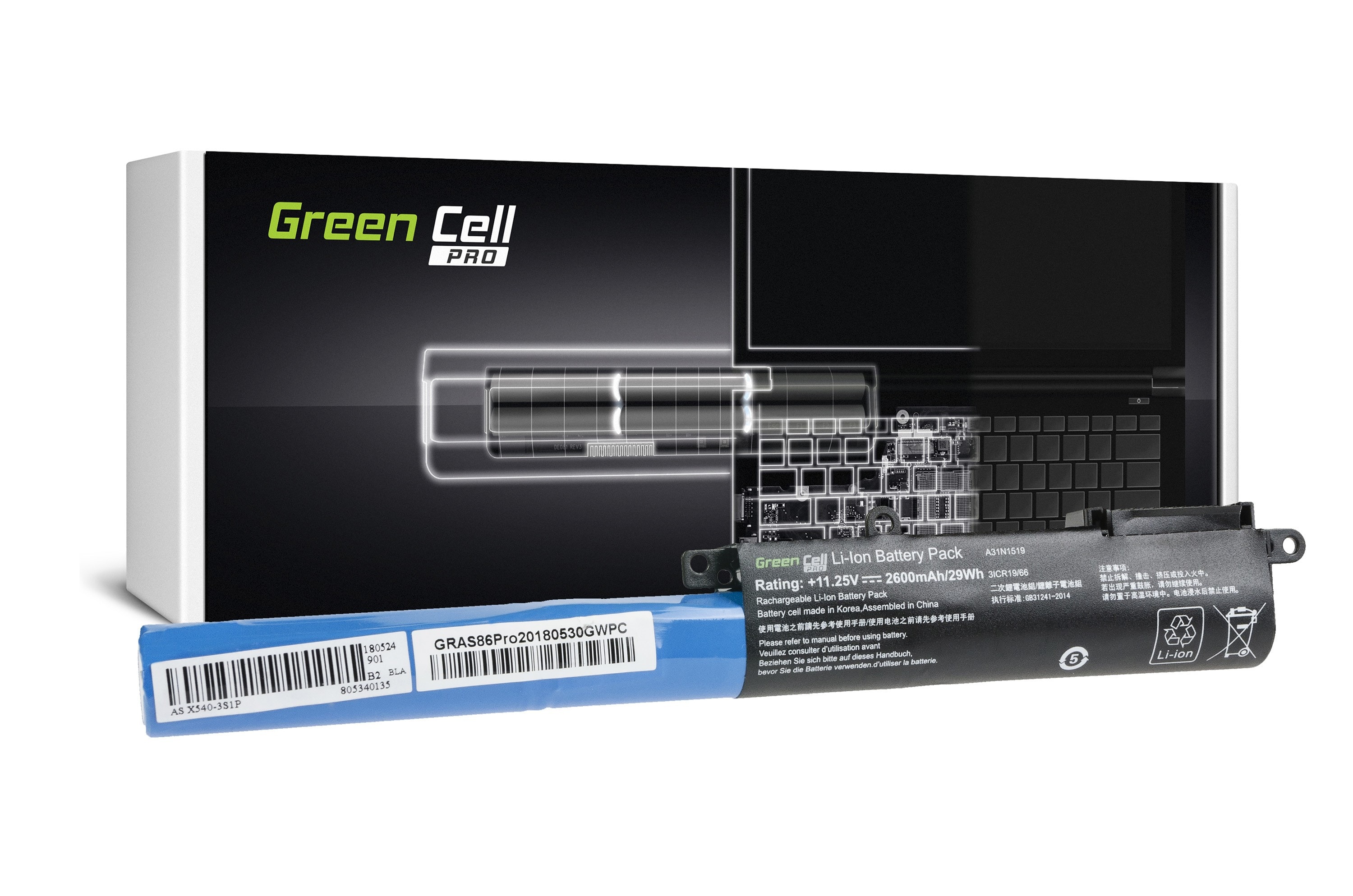 Green Cell PRO kannettavan tietokoneen akku Asus A31N1519 F540 F540L F540S R540