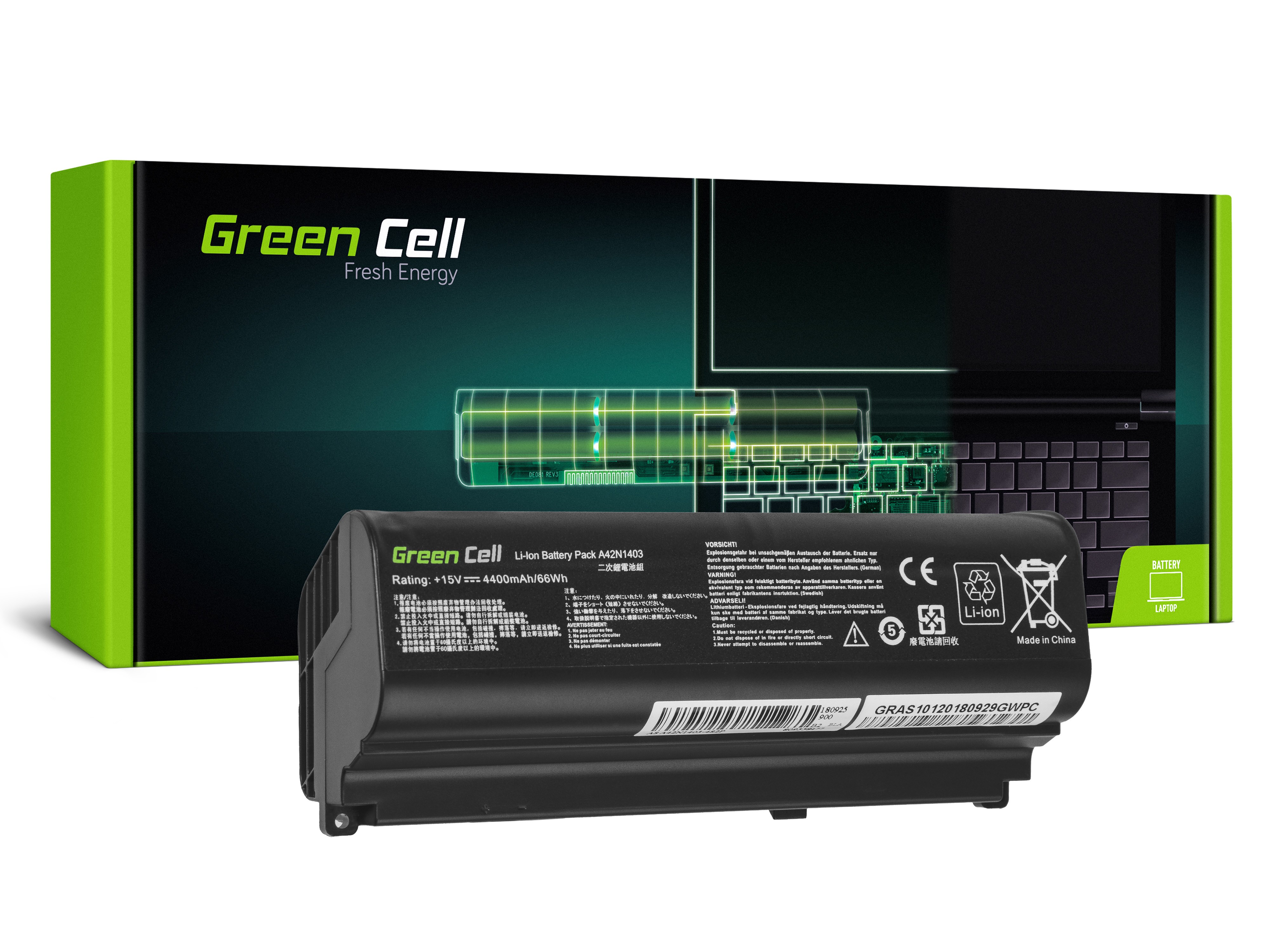 Green Cell kannettavan tietokoneen akku Asus ROG G751 G751J / 15V 4400mAh