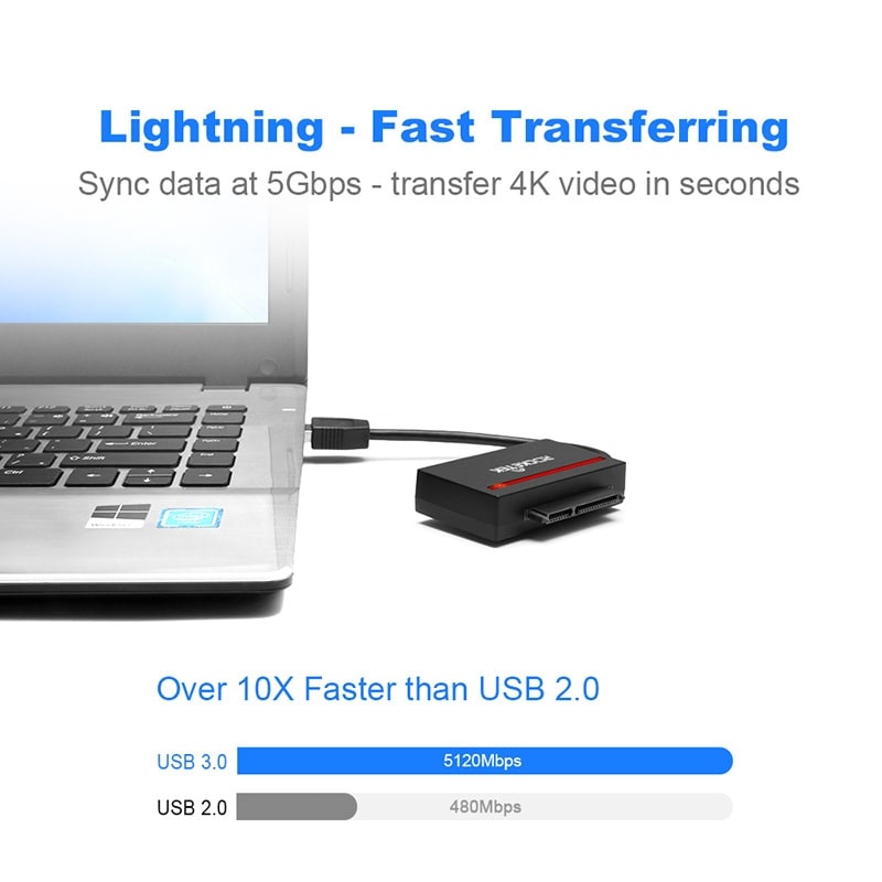 USB 3.0 - SATA Kiintolevyn lukija 16cm