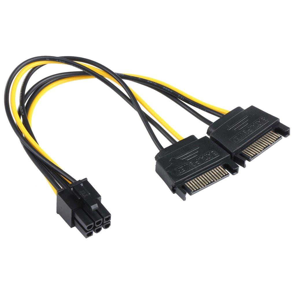 2 x SATA 15 Pin Uros - Näytönohjain PCI-e PCIE 6 Pin naaras virtajohto