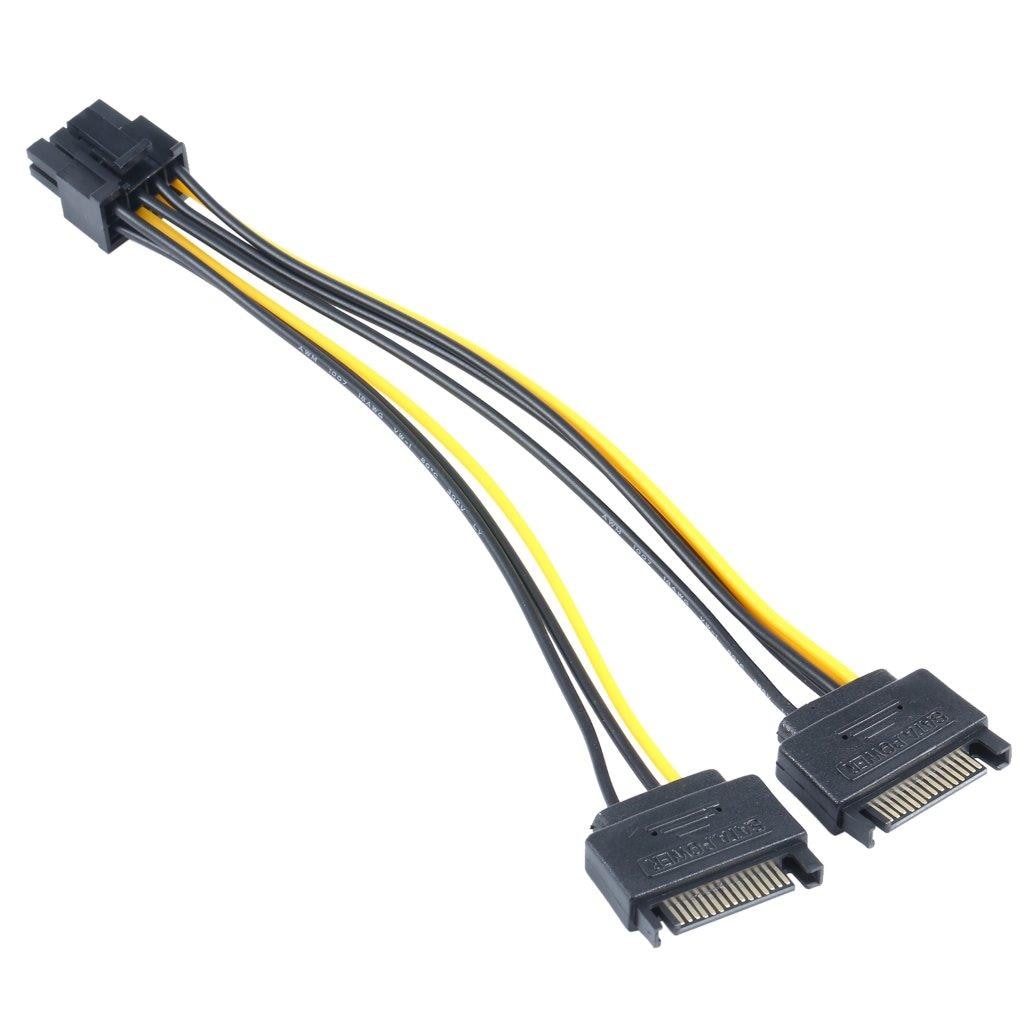 2 x SATA 15 Pin Uros - Näytönohjain CI-e PCIE 8 (6+2) Pin naaras virtajohto