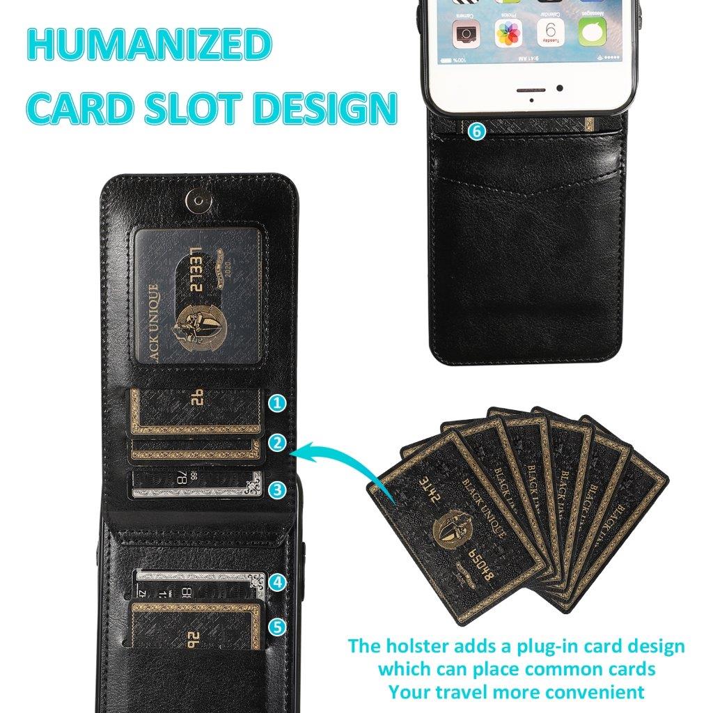 Takakansi keinonahkaa korttikotelolla ja telinetoiminnolla iPhone 6 - Musta