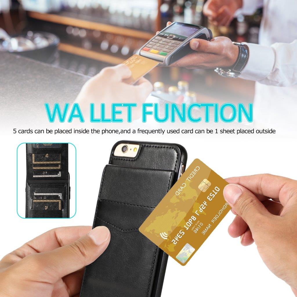 Takakansi keinonahkaa korttikotelolla ja telinetoiminnolla iPhone 6 - Musta