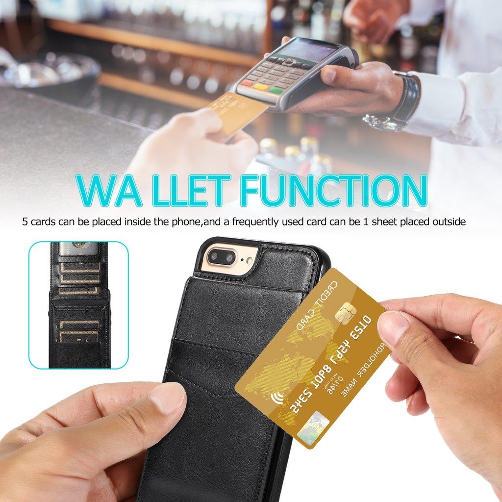 Takakansi keinonahkaa korttikotelolla ja telinetoiminnolla iPhone 8 Plus / 7 Plus - Musta