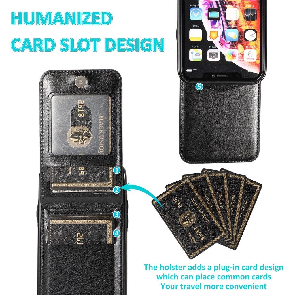 Takakansi keinonahkaa korttikotelolla ja telinetoiminnolla iPhone XR - Musta