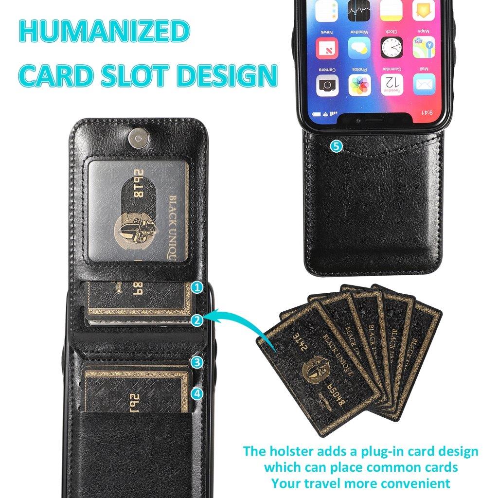 Takakansi keinonahkaa korttikotelolla ja telinetoiminnolla iPhone XS Max - Musta