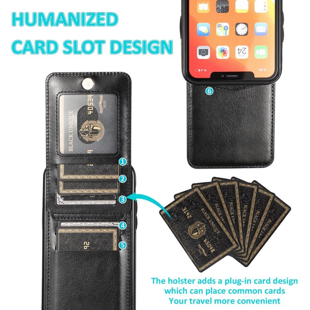 Takakansi keinonahkaa korttikotelolla ja telinetoiminnolla iPhone 11  - Musta