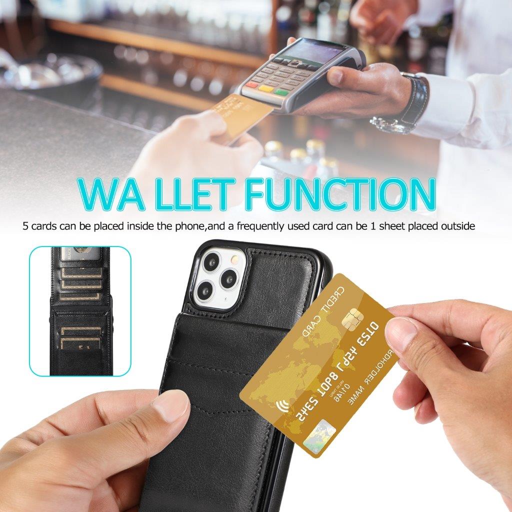 Takakansi keinonahkaa korttikotelolla ja telinetoiminnolla iPhone 11 Pro - Musta