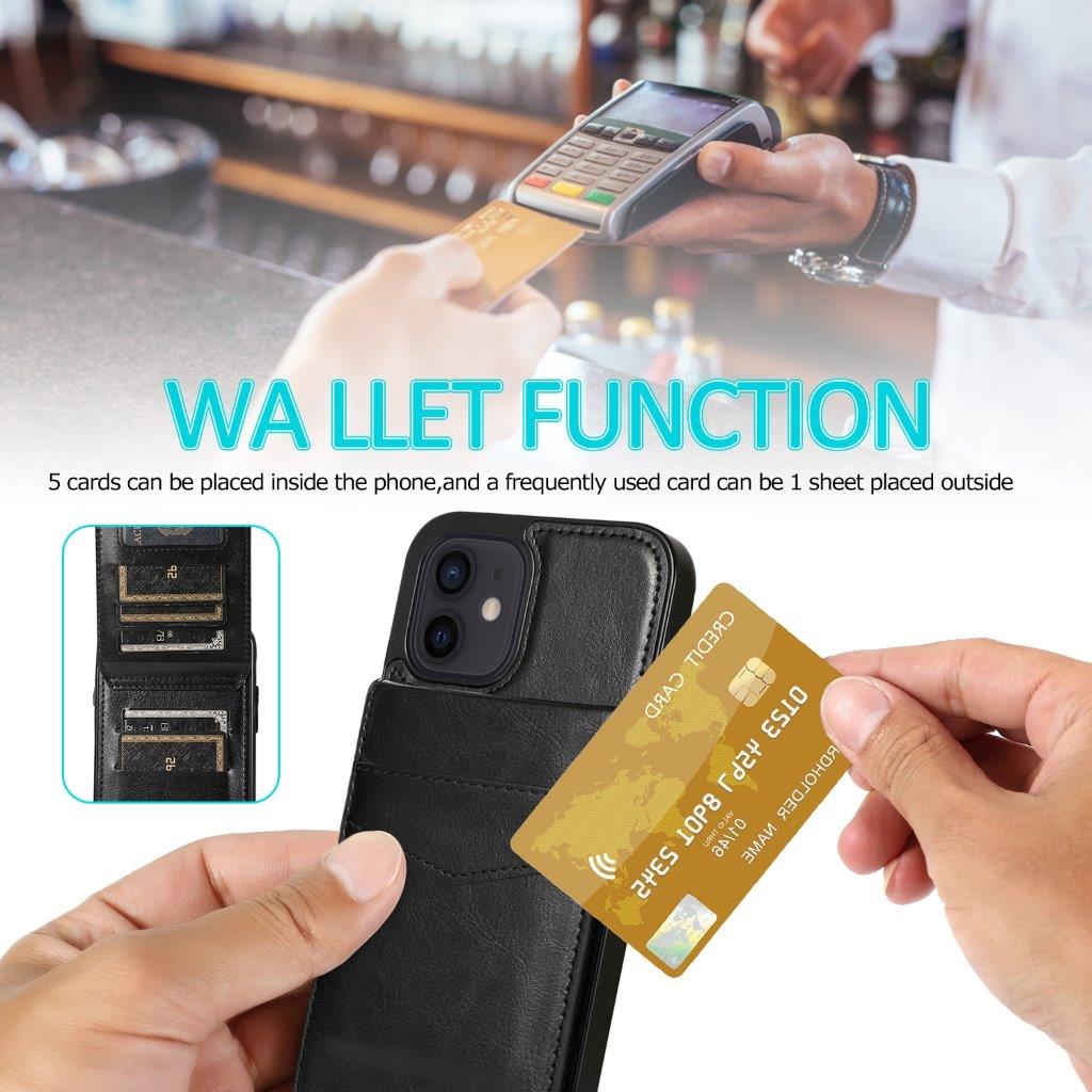 Takakansi keinonahkaa korttikotelolla ja telinetoiminnolla iPhone 12 mini - Musta