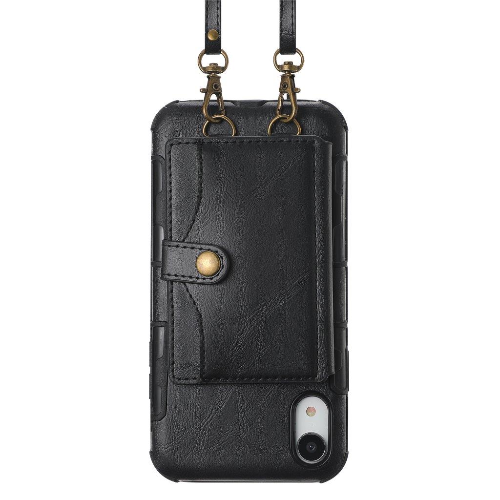 Takakansi keinonahkaa lompakolla iPhone X / XS - Musta