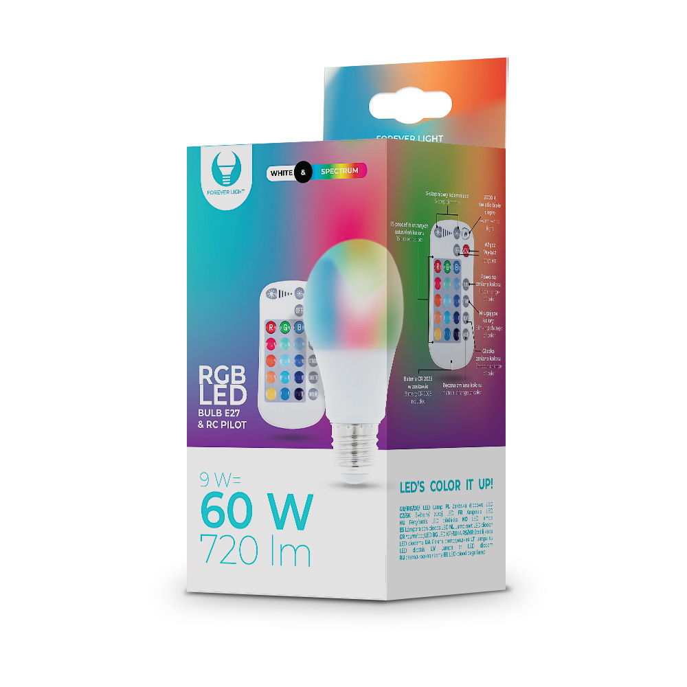 Forever LED-lamppu E27 A60 RGB kaukosäätimellä