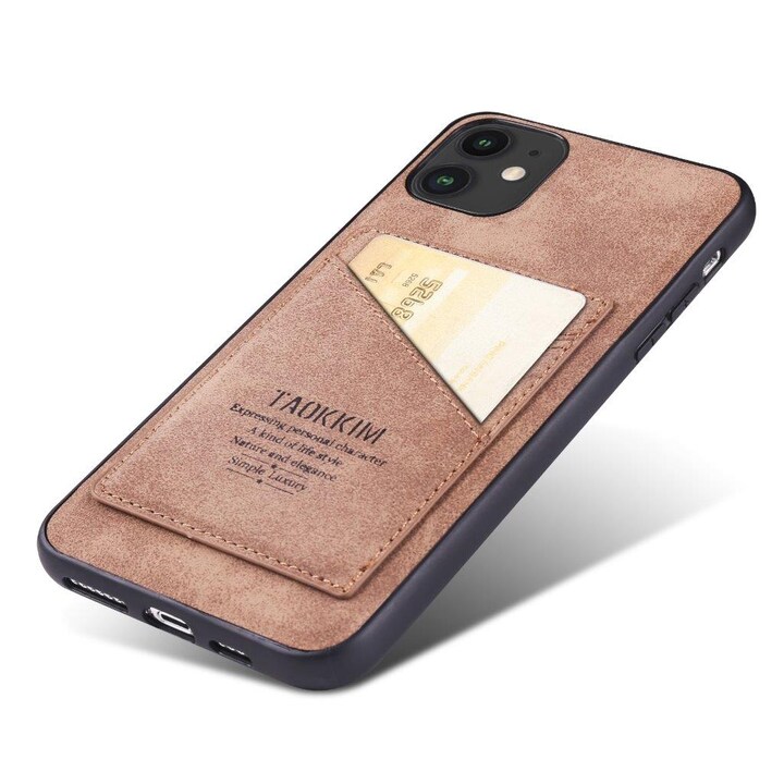 Retrokuvioitu matkapuhelimen kuori iskunkestävää materiaalia korttipaikalla iPhone 12 Mini - Ruskea