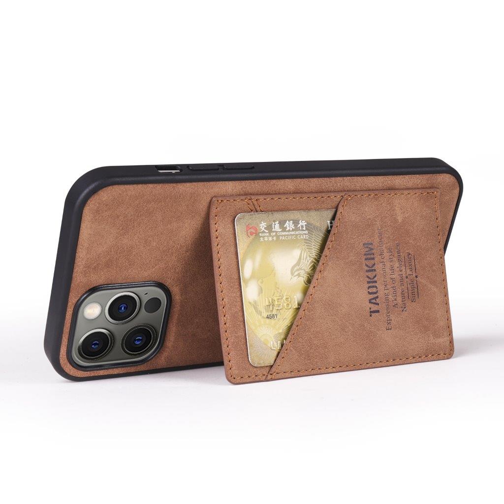 Retrokuvioitu matkapuhelimen kuori iskunkestävää materiaalia korttipaikalla iPhone 12/12 Pro - Ruskea