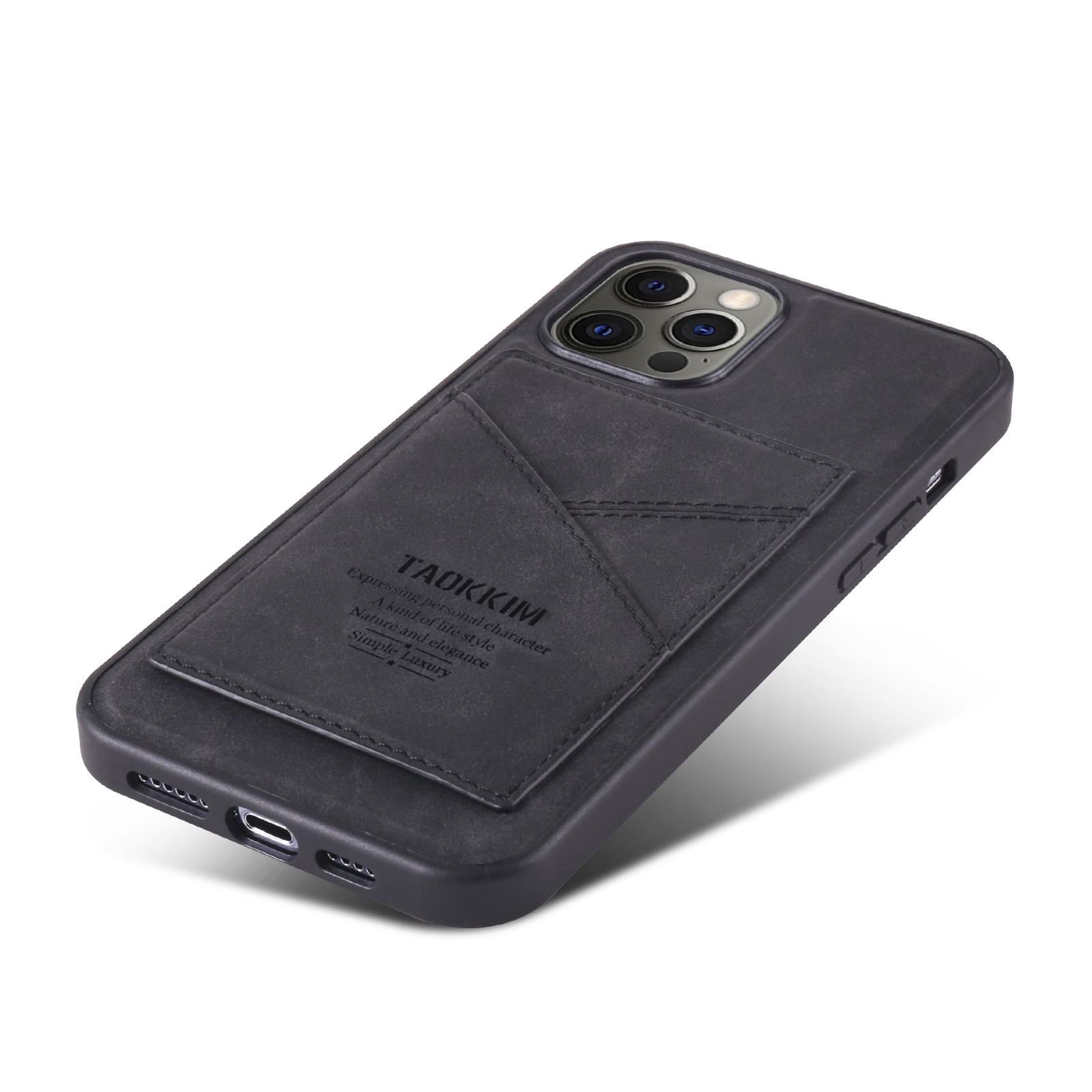Retrokuvioitu matkapuhelimen kuori iskunkestävää materiaalia korttipaikalla iPhone 12/12 Pro - Musta