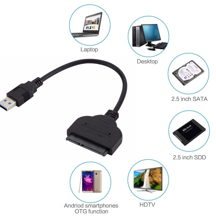 USB-SATA-sovitinkaapeli 2,5" SSD-kiintolevyille