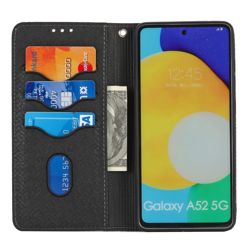 Matkapuhelimen kotelo hihnalla ja korttipaikoilla Samsung Galaxy A52 4G / 5G - Musta