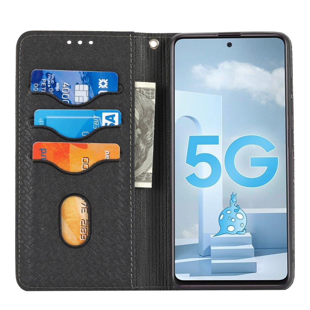 Matkapuhelimen kotelo hihnalla ja korttipaikoilla mallille Samsung Galaxy A51 - Musta