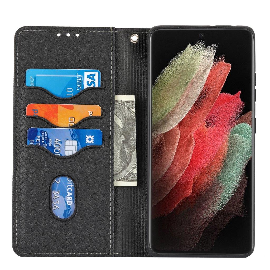 Matkapuhelimen kotelo hihnalla ja korttipaikoilla Samsung Galaxy S21 Ultra 5G - Musta