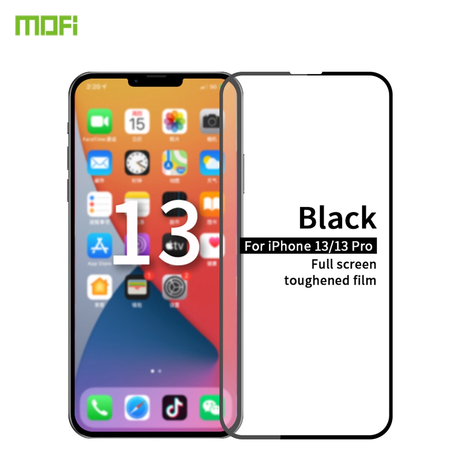 2.5D  suoja karkaistua lasia koko näytölle mallille Phone 13 / 13 Pro - Musta