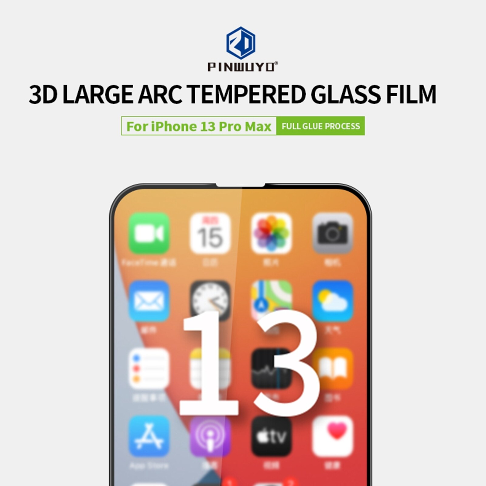Näytönsuoja 9H ja 3D karkaistua lasia sekä lisäkovuudella iPhone 13 Pro Max - Musta