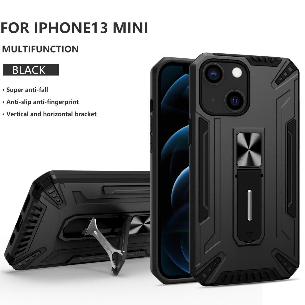 Iskunkestävä suojakuori pidikkeellä iPhone 13 mini - Musta